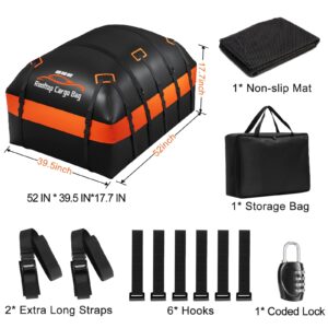 21 Cubic Ft Rooftop Cargo Carrier for Top of Vehicle, 100% Waterproof Soft Roof Top Luggage Cargo Bag, Roof Cargo Box for Cars SUV with/without Roof Rack Rails, includes 12 Strong Straps 6 Door Hooks