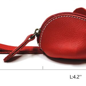 Genuine Leather Mouse Coin Purse Wallet, Womens Change Purse with Zipper, Cute Soft Leather Coin Pouch Mini Size - (Red)