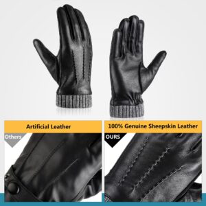 EGSSHOP Winter Warm Genuine Leather Gloves, Cashmere Lined Driving Motorcycle Gloves for Men