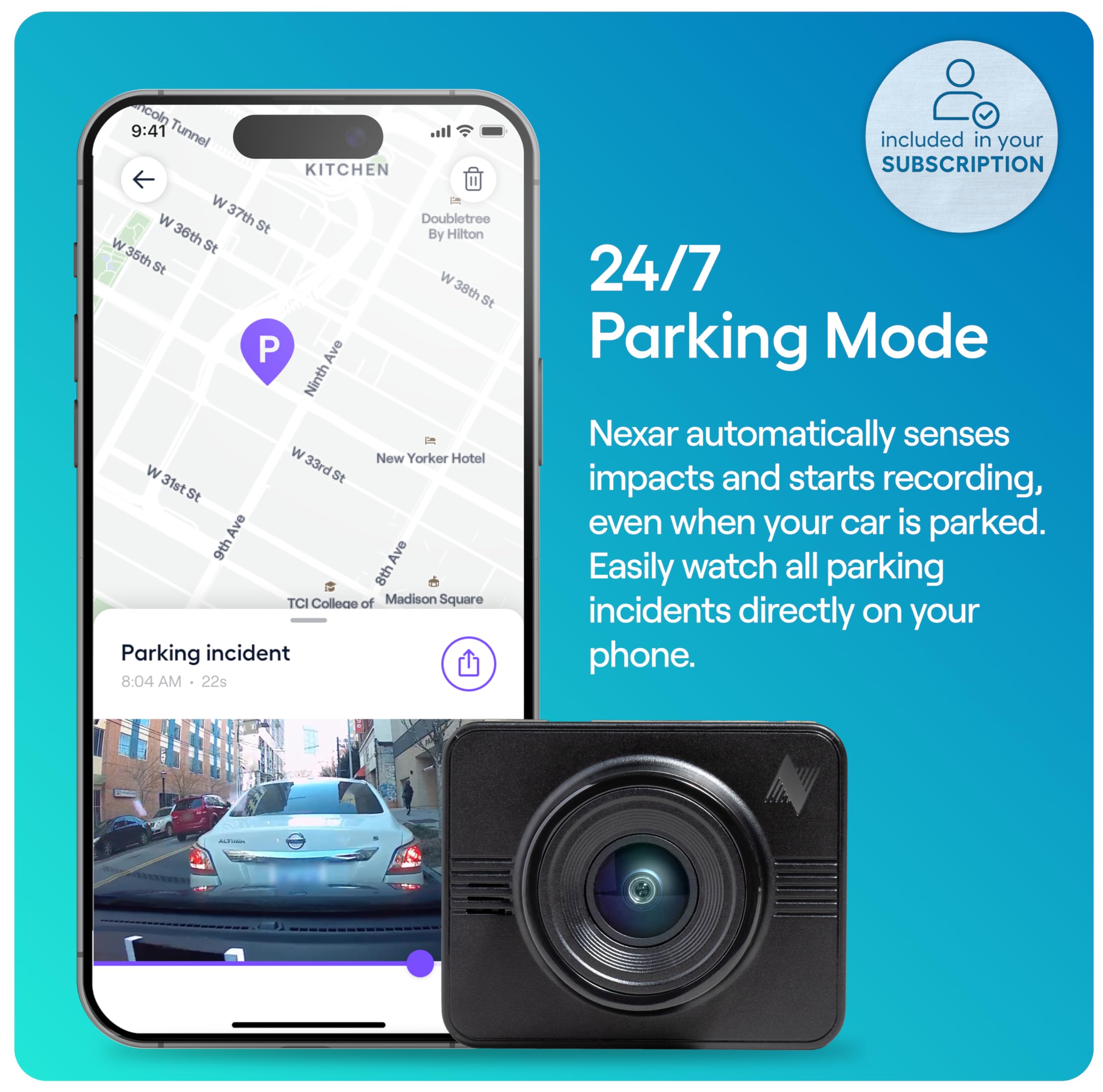 Nexar Beam GPS Dash Cam - 1 Year Nexar App Subscription Included - Unlimited Cloud Storage, Drive Recordings, Parking Mode, Night Vision, All Inside The Nexar App - WiFi HD Front Dash Cam (128 GB SD)