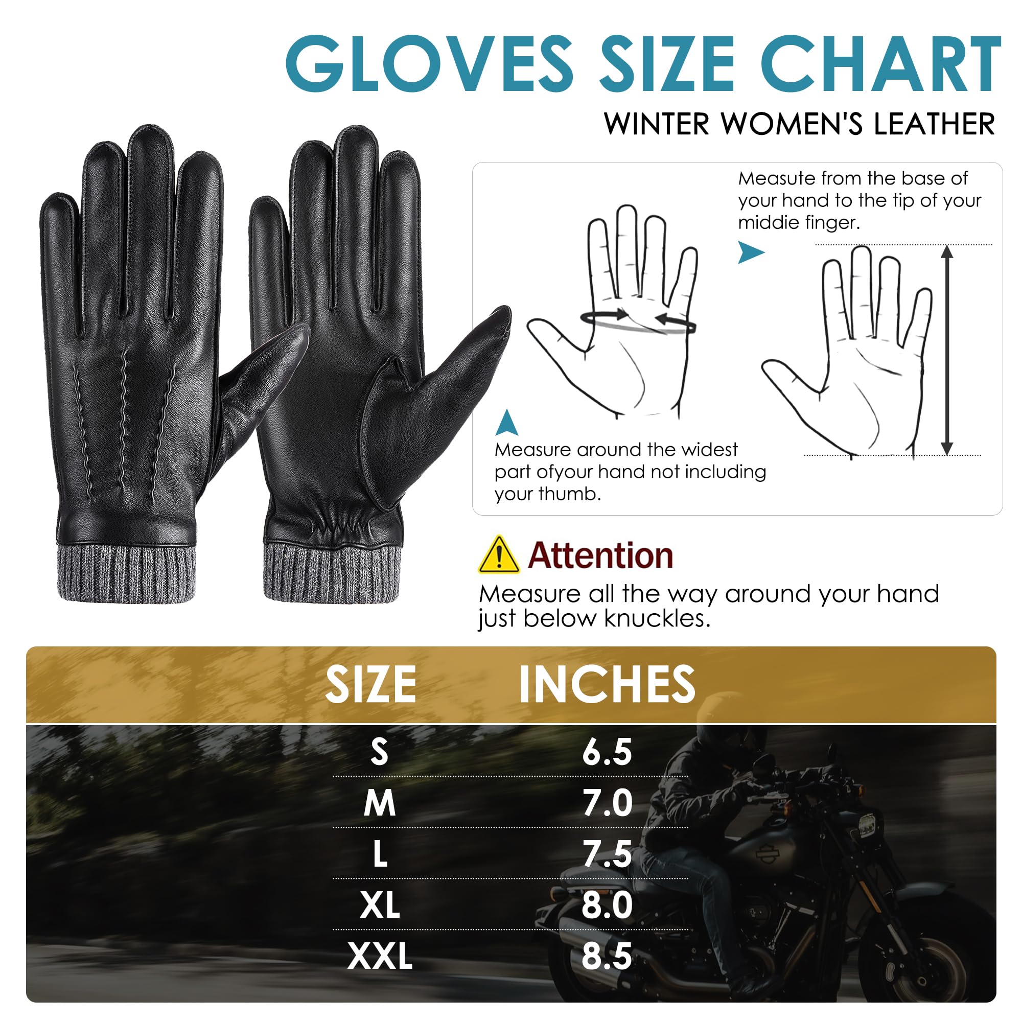 EGSSHOP Winter Warm Genuine Leather Gloves, Cashmere Lined Driving Motorcycle Gloves for Men