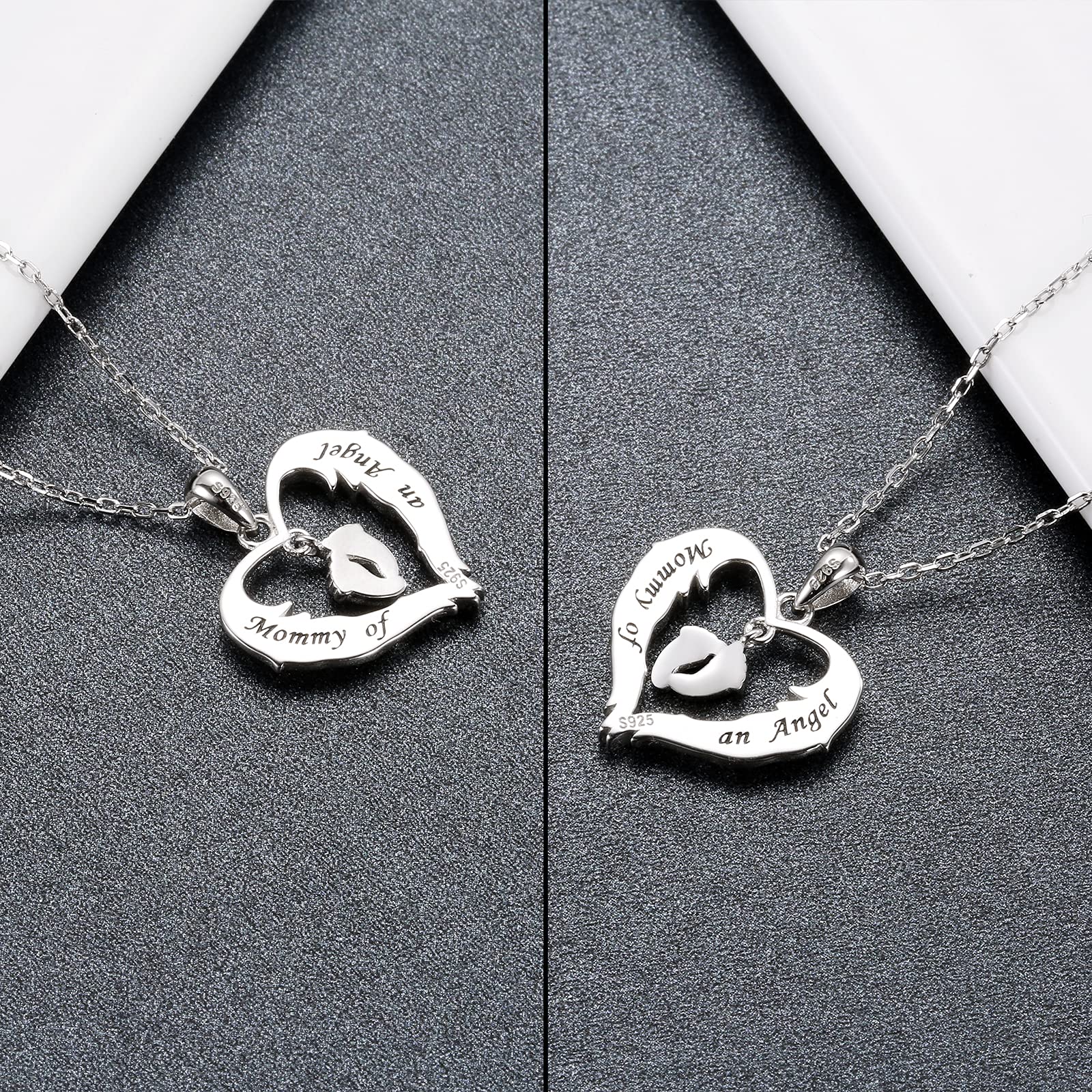 Sterling Silver Miscarriage Necklace for Women: Heart Angel Wing Foots Pendant Mommy of an Angel Jewelry, Pregnancy Loss Memorial Gifts for Mother Loss of a Baby