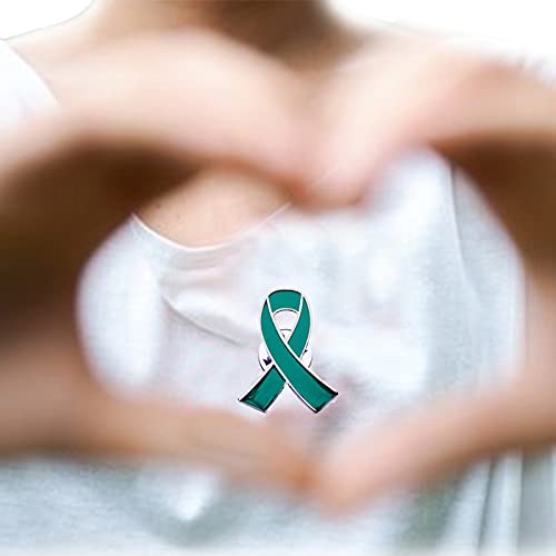 25pcs Teal Ribbon Awareness Lapel Pins Cervical Ovarian Cancer Awareness Products