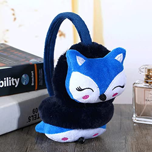 RONGXG Cute Fox Earmuff Girl Boy Plush Winter Warm Ear Muff Soft Furry Outdoor Ear Warmer Muff Kid Ear Cover Anti-Cold Ear Protector, Blue, One Size