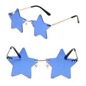 ENTHYI Rimless Star shape Sunglasses Personality Sun Glasses for women/men Party glasses personality pentagram eyewears (Dark blue)