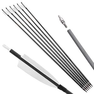 zshjgjr archery 35" carbon arrow hunting arrows with 3 pieces of 4-inch white feathers targeting practice arrows spine 400 for recurve bow longbow traditional bow (12pcs)