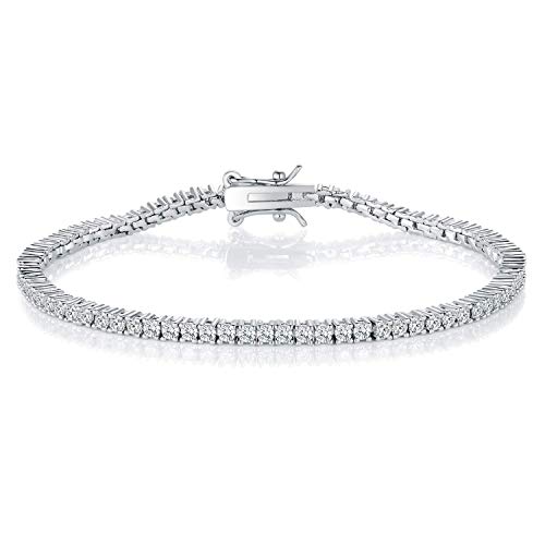 Gemsme 2.0MM Tennis Bracelet for Women and Men，18K White Gold Plated Round 2mm Cubic Zirconia Classic Tennis Bracelet