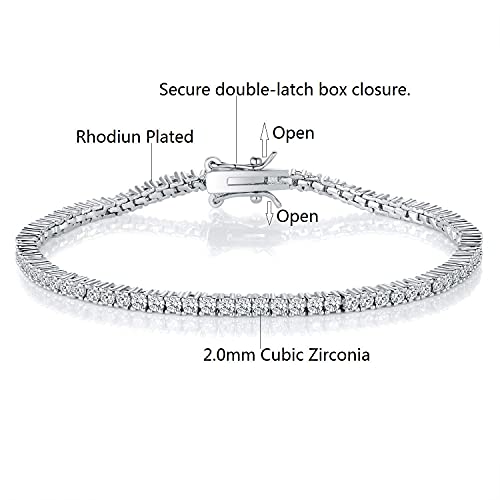 Gemsme 2.0MM Tennis Bracelet for Women and Men，18K White Gold Plated Round 2mm Cubic Zirconia Classic Tennis Bracelet