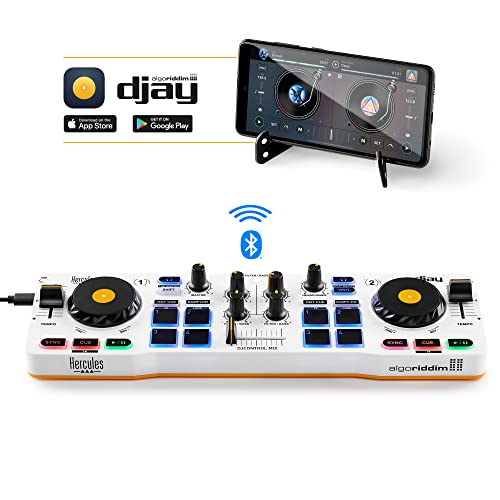 Hercules DJControl Mix – Bluetooth Wireless DJ Controller for Smartphones (iOS and Android) – dJay app – 2 Decks, White