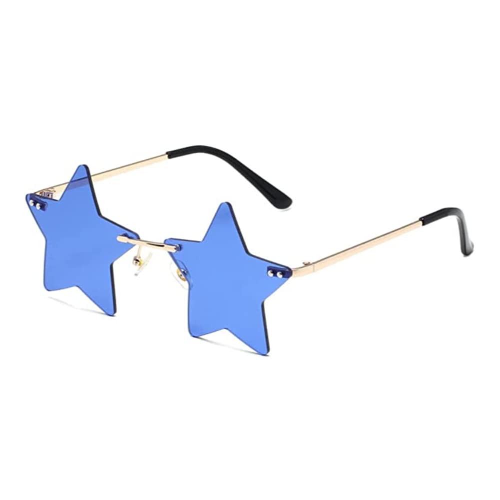 ENTHYI Rimless Star shape Sunglasses Personality Sun Glasses for women/men Party glasses personality pentagram eyewears (Dark blue)