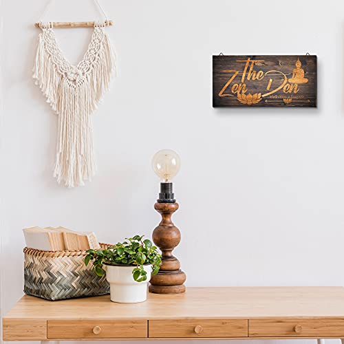 Blulu Zen Decor The Zen Den Lotus Wood Sign 11.8 x 5.9 Inch Zen Room Decor Meditation in Progress Wall Hanging Sign with Hooks Inspirational Wooden Door Plaque for Yoga Studio Bedroom Decoration