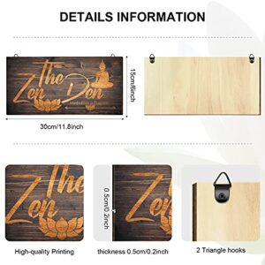 Blulu Zen Decor The Zen Den Lotus Wood Sign 11.8 x 5.9 Inch Zen Room Decor Meditation in Progress Wall Hanging Sign with Hooks Inspirational Wooden Door Plaque for Yoga Studio Bedroom Decoration