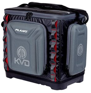 plano kvd 3700 signature series tackle bag, black with red accents, water-resistant tpe coated fabric, premium customizable fishing storage, soft tackle bag