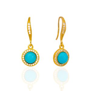 BLUEJOY “Elegance & Love” Natural Sleeping Beauty Turquoise Gemstone Dangle Earrings in 18K Gold-Plated Sterling Silver for Women