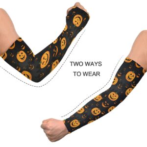 xigua Halloween Pumpkin Cooling Arm Sleeves UV Sun Protection Arms Cover with Thumb Hole for Sport Men Women Driving Cycling Golf Fishing