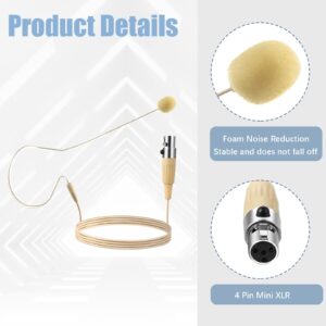 TOODOO in Ear Back Electric Microphone Mini XLR Mic Over The Ear Microphones Headset Microphone XLR with 4 Pin Mini XLR Cable Wire and Microphone Windscreens Compatible with Shure, Beige Color (2 Pcs)