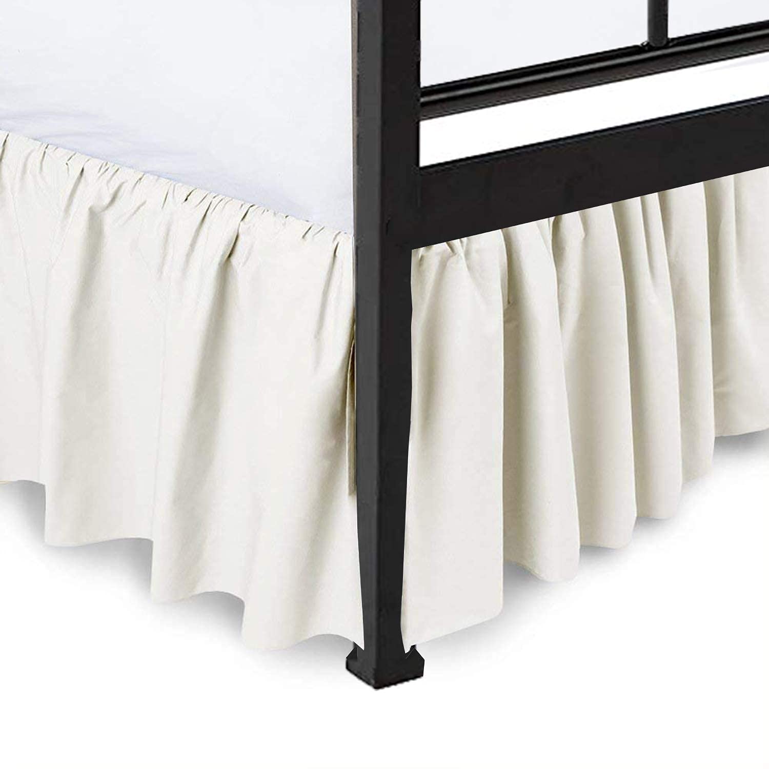 Ruffled Bed Skirt with Split Corners- Twin Size 14 Inch Drop Cream Bed Skirt Three Side Coverage- 100% Microfiber Soft,Sheen & Luxurious Look- Expertise Tailored Fit Wrinkle Free Bed Skirt