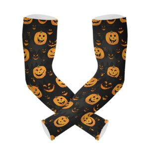 xigua Halloween Pumpkin Cooling Arm Sleeves UV Sun Protection Arms Cover with Thumb Hole for Sport Men Women Driving Cycling Golf Fishing