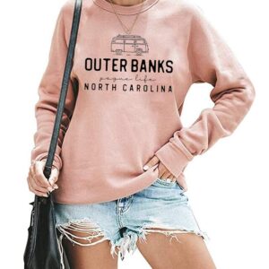 TSIIUO Women's Outer Banks Pogue Life Monoline Bus Sweatshirt Funny Show Pullover Tops Tees Pink M