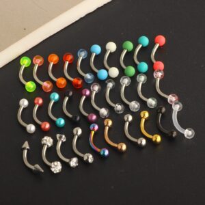 TIANCI FBYJS 30pcs 16G Curved Barbell Eyebrow Rings Piercing Surgical Steel Daith Rook Earring Cartilage Body Jewelry for Women Men 8mm