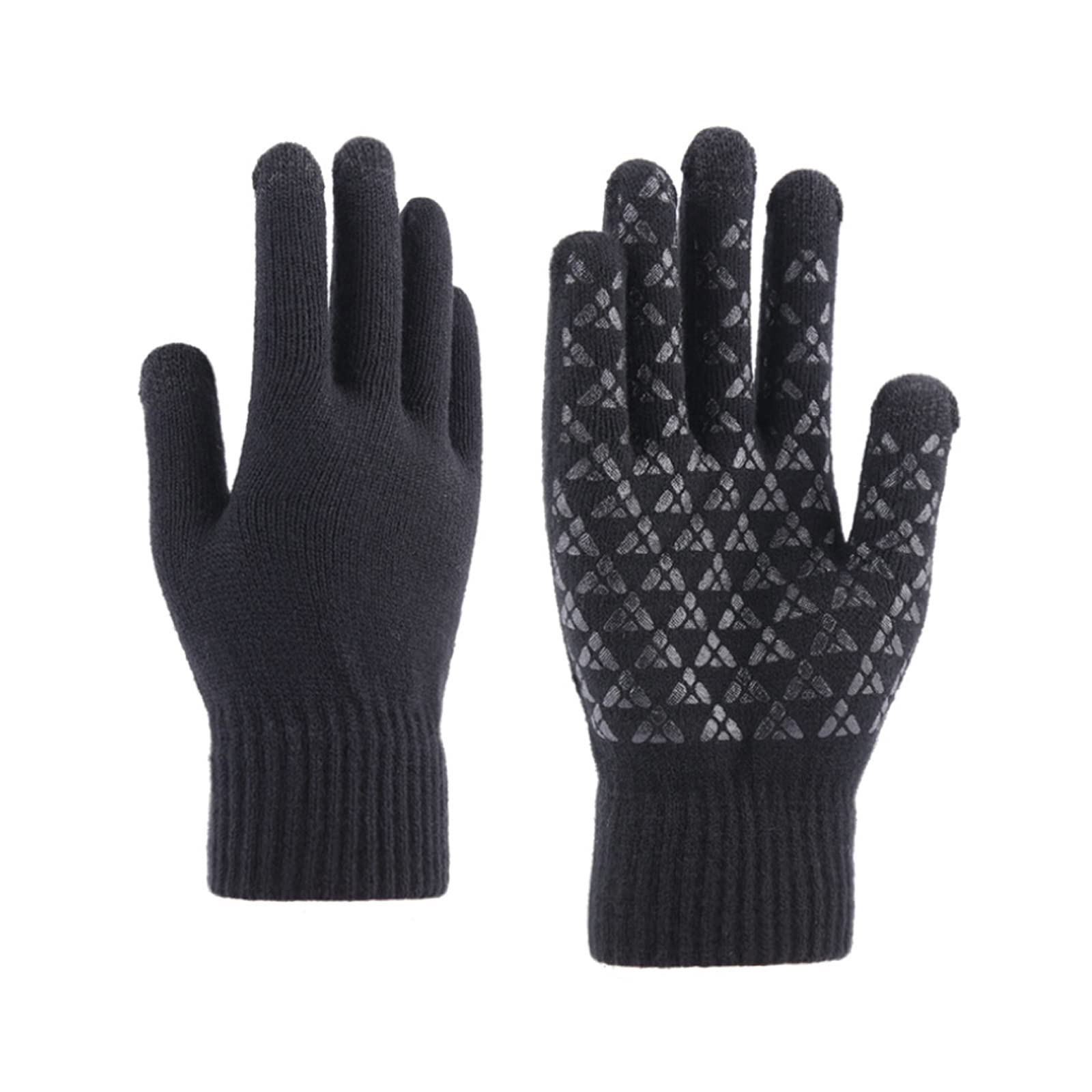 Andiker Winter Knit Gloves, Men Women Touch Screen Cold Weather Gloves, Full Finger Soft Warm Anti Slip Gloves for Hiking, Fishing, Cycling (black, L)