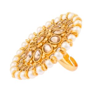 Efulgenz Indian Rings for Women Indian Jewelry Antique Round Faux Pearl Crystal Kundan Bollywood Adjustable Big Ring Finger for Women