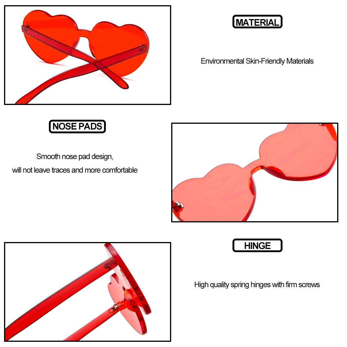 Dollger Heart Shape Sunglasses Bachelorette Party Sunglasses One Piece Transparent Rimless Candy Color Glasses Dark Pink