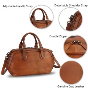 Genuine Leather Satchel Top Handle Handbag Purse for Women Handmade Retro Designer Large Capacity Crossbody Bags (Brown)