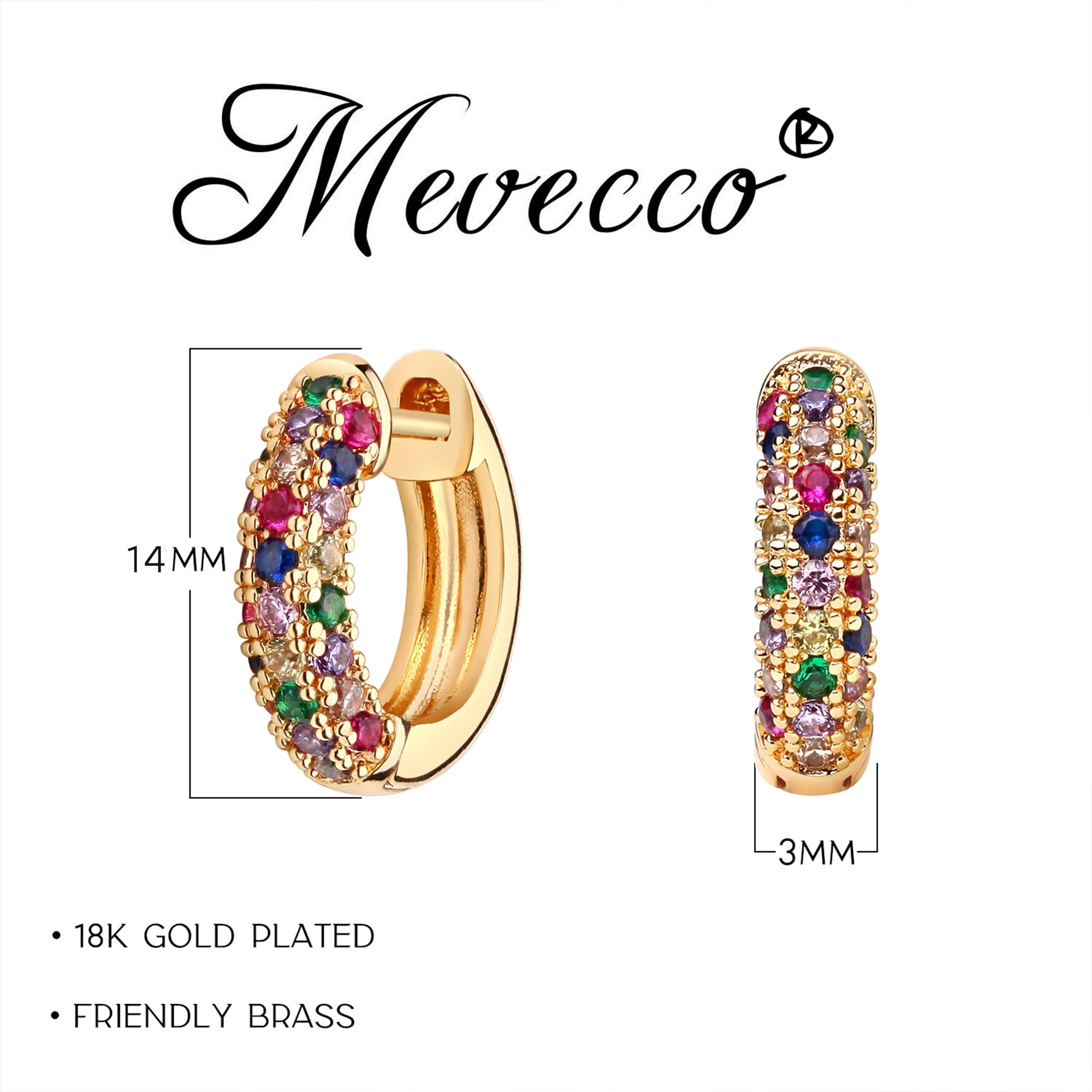 MEVECCO Dainty Women Gold CZ Huggie Hoop Earrings 18K Gold Plated White Multicolor Diamond Cubic Zriconia Inlay Sleeper Tiny Delicate Boho Beach Simple Handmade Jewelry for Her