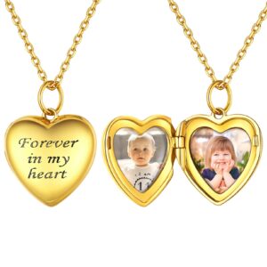 ChicSilver Gold Plated Personalized Heart Shape Locket Necklace for Women, Custom Memory Photo Forever in My Heart Sterling Silver Locket Necklace That Holds Picture, 18 Inch