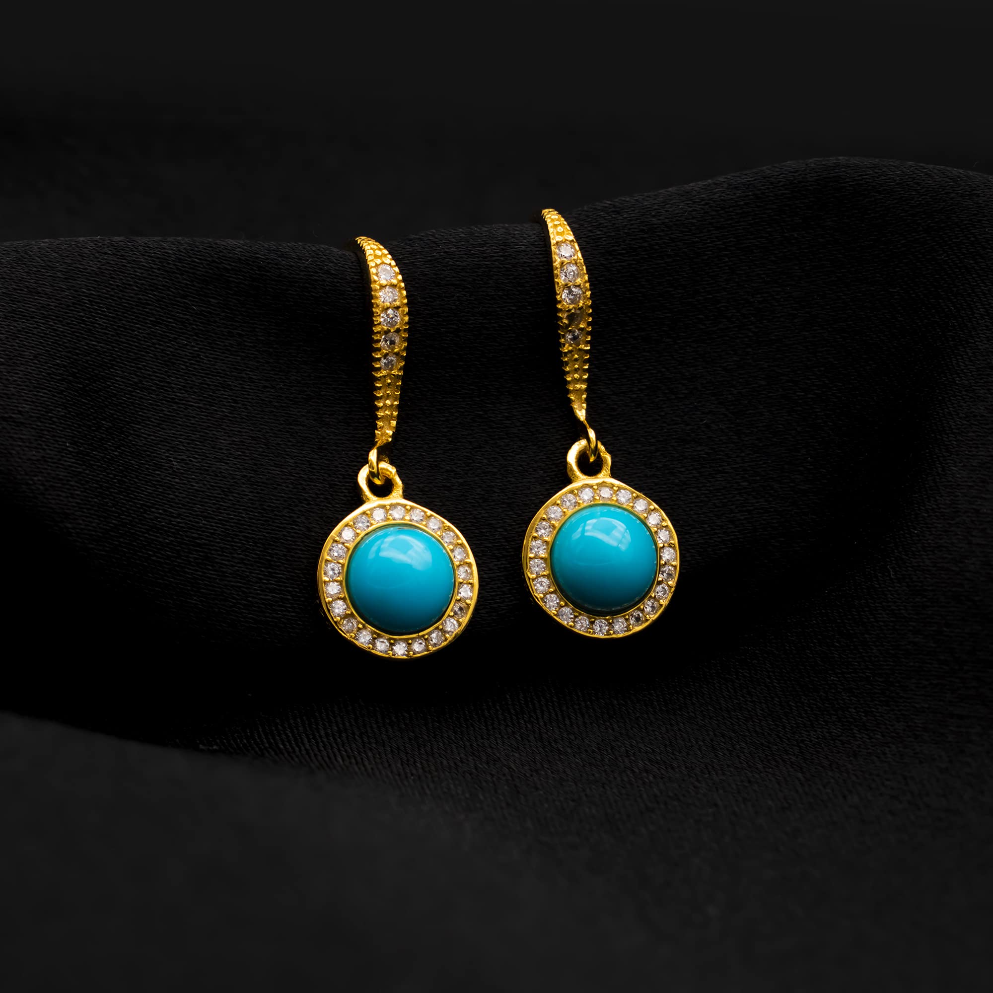 BLUEJOY “Elegance & Love” Natural Sleeping Beauty Turquoise Gemstone Dangle Earrings in 18K Gold-Plated Sterling Silver for Women