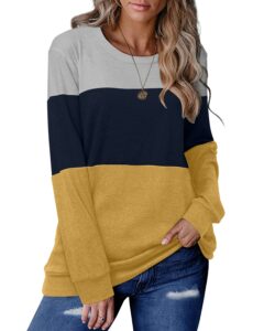 crazy grid ladies long sleeve tops pullover color block casual sweatshirts comfy lounge blouse blue yellow medium