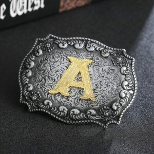 HUABOLA CALYN Belt Buckle Men, Western Cowboy Rodeo Small Alphabet Letter ABCDMRJ to Z Initial Belt Buckles for Women (A)