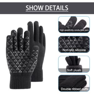 Andiker Winter Knit Gloves, Men Women Touch Screen Cold Weather Gloves, Full Finger Soft Warm Anti Slip Gloves for Hiking, Fishing, Cycling (black, L)