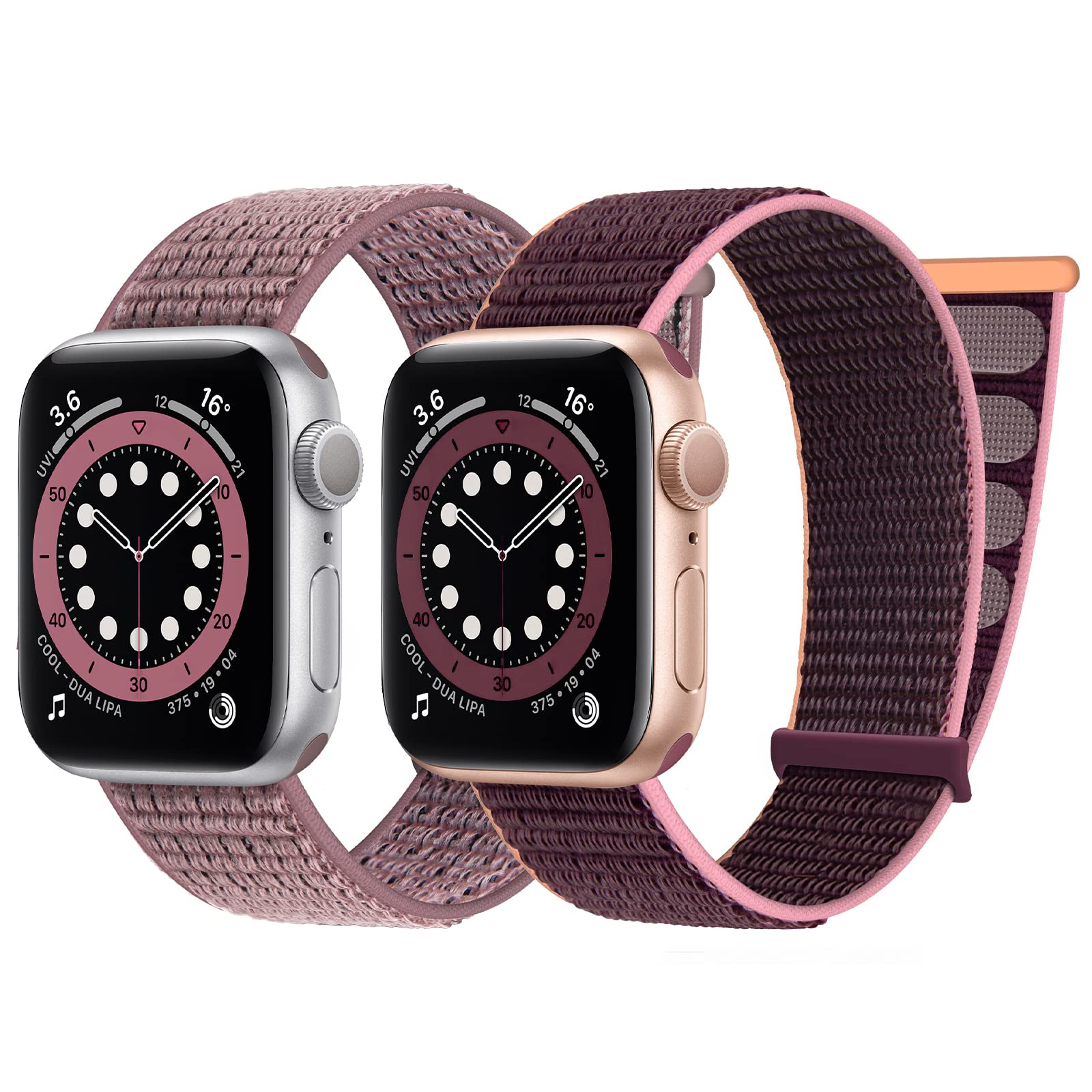 KRISVI 2 Pack Nylon Sport Loop Compatible with Apple Watch Band 44mm 40mm 42mm 38mm, Solo Loop Woven Wristband for Women Men Compatible with iWatch Series 7/6/5/4/3/2/1 SE, Purple/Plum