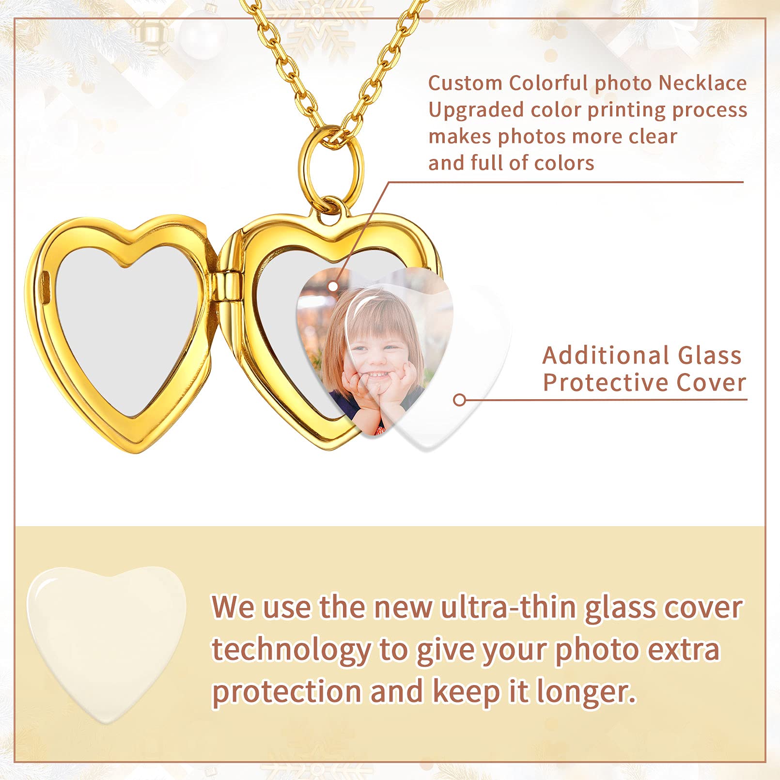 ChicSilver Gold Plated Personalized Heart Shape Locket Necklace for Women, Custom Memory Photo Forever in My Heart Sterling Silver Locket Necklace That Holds Picture, 18 Inch