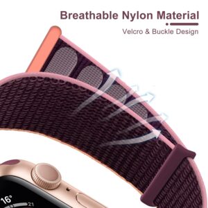 KRISVI 2 Pack Nylon Sport Loop Compatible with Apple Watch Band 44mm 40mm 42mm 38mm, Solo Loop Woven Wristband for Women Men Compatible with iWatch Series 7/6/5/4/3/2/1 SE, Purple/Plum