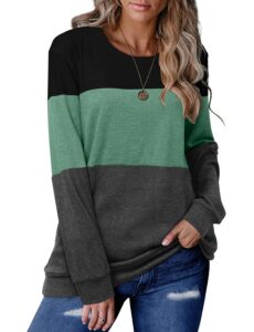 crazy grid women casual tops loose color block comfy long sleeve t shirt pullover sweatshirts black green small