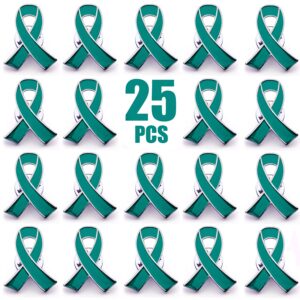 25pcs Teal Ribbon Awareness Lapel Pins Cervical Ovarian Cancer Awareness Products