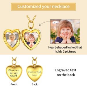 ChicSilver Gold Plated Personalized Heart Shape Locket Necklace for Women, Custom Memory Photo Forever in My Heart Sterling Silver Locket Necklace That Holds Picture, 18 Inch