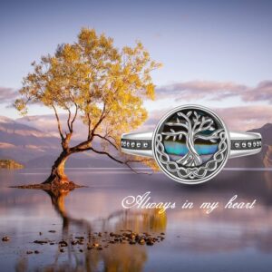 Tree of Life Urn Ring for Ashes 925 Sterling Silver Celtic Knot Memorial Keepsake Jewelry Always in My Heart Abalone Shell Cremation Ring for Women Men Size 7