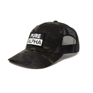 ram advantage pure alpha trucker hat | mesh two tone snapback cap premium quality durable comfortable fit (black camo)