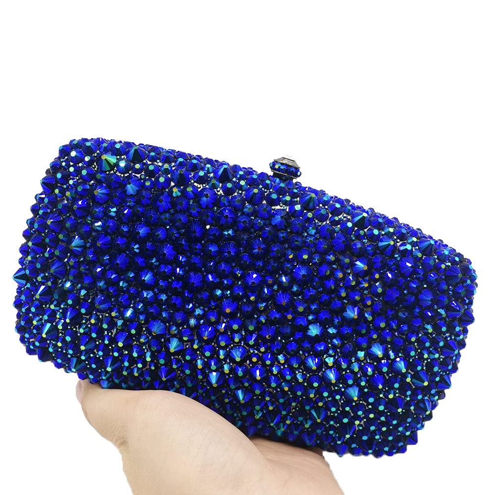 Boutique De FGG Sparkly Crystal Clutch Purse with Spikes Women Evening Handbags Wedding Bridal Rhinestone Clutch Bag, Blue