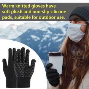 Andiker Winter Knit Gloves, Men Women Touch Screen Cold Weather Gloves, Full Finger Soft Warm Anti Slip Gloves for Hiking, Fishing, Cycling (black, L)