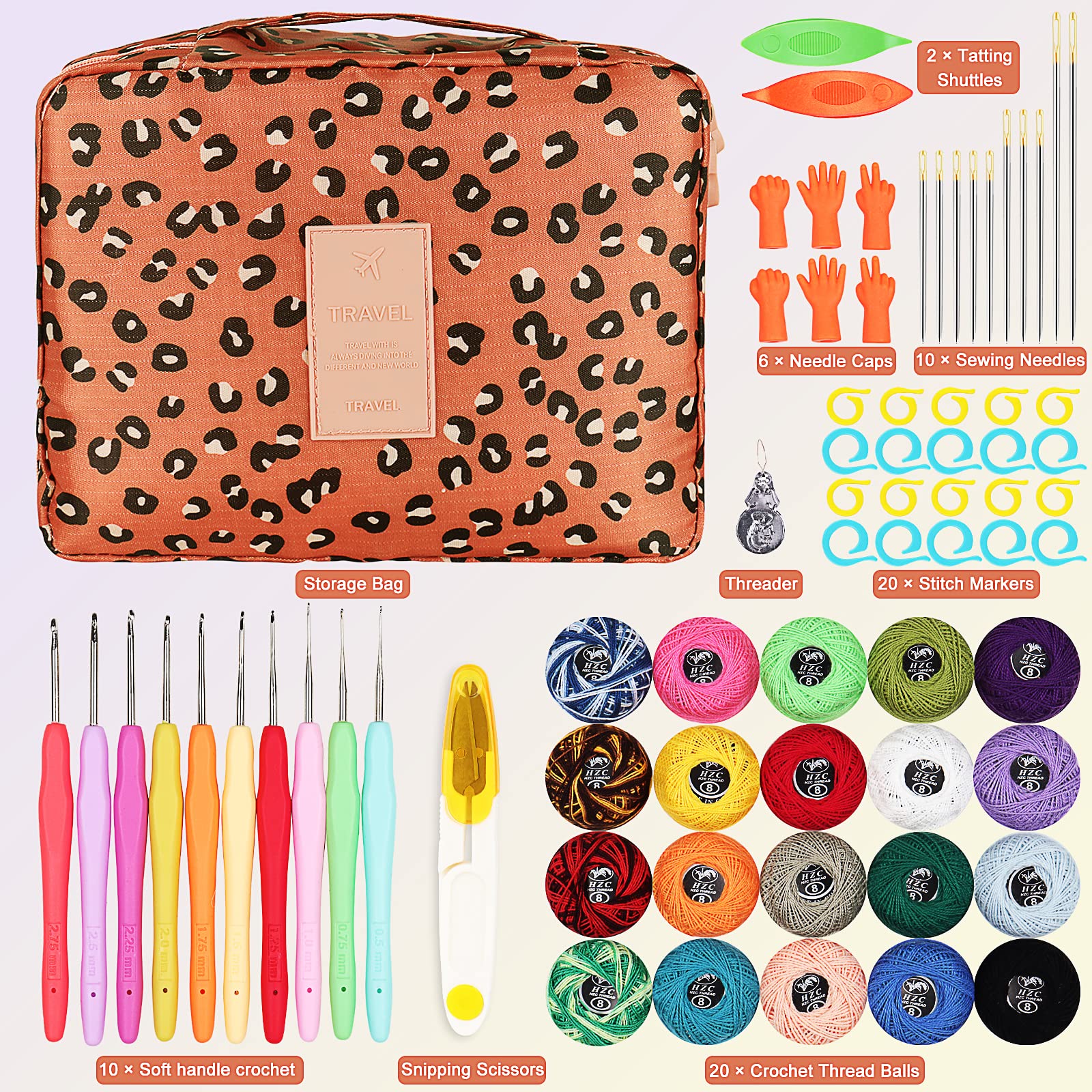 Coopay Crochet Kit Beginners Lace Crochet Hook Set with 20 Color Crochet Thread, 71PCS Crochet Set with Tiny Crochet Hooks Ergonomic Soft Grip, Travel Crochet Hook Case Full Knitting Crochet Supplies