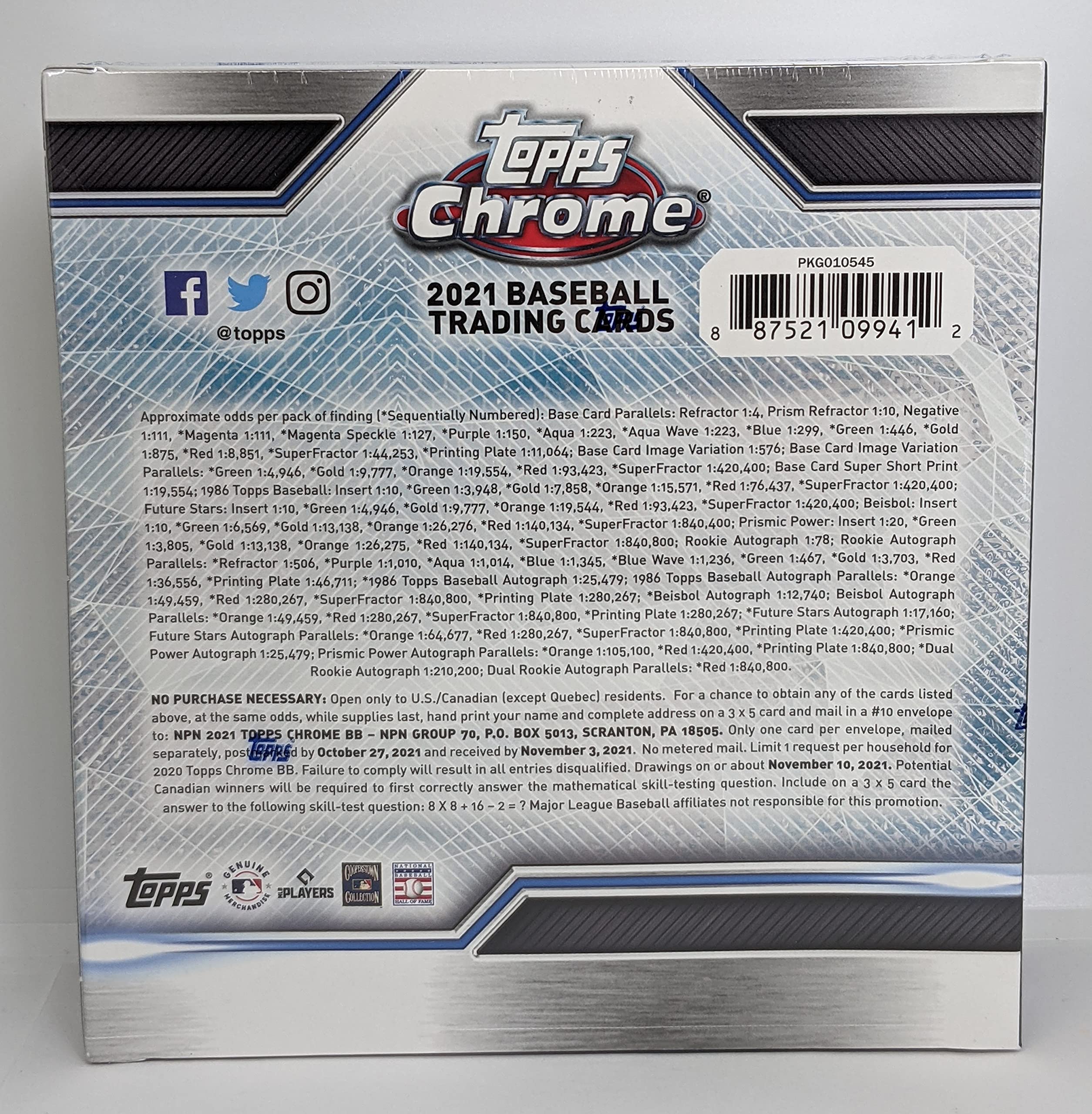 2021 Topps Chrome MLB Baseball Mega Box 50 Cards Includes 10 X-Fractor Parallels