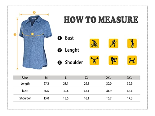 Workout Tops for Women Golf Tennis Polo Shirts Short Sleeve V Neck Loose Fit Plain Yoga T-Shirts Blue