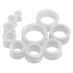 Pair 1" (25MM) WHITE SILICONE EYELET TUNNELS Double Flare Gauges Thin Soft Flexible Flesh Plugs (2pcs)