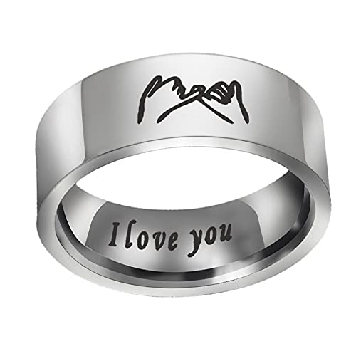 COLORFUL BLING Pinky Promise Couple Rings Stainless Steel Polish I Love You Engagement Wedding Ring Band for Friendship Lovers Valentine's Day Wedding Jewelry-silver7