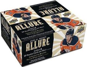 upper deck nhl 2020-21 allure hockey trading card retail box [20 packs, 8 sp rookie cards]